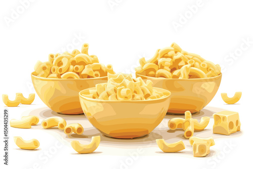 Uncooked dried conchiglie in bowl. Raw organic shell pasta isolated on white bachground with clipping path and full depth of field. 