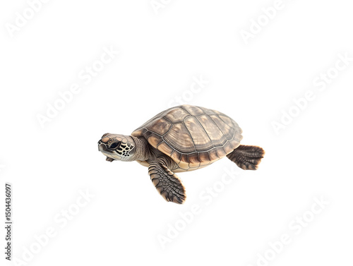 Isolated Sea Turtle Swimming Freely with Detailed Shell on Transparent Background