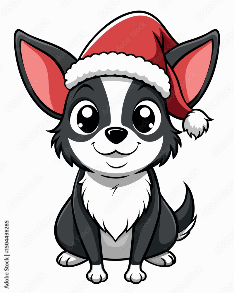 Fototapeta premium Adorable Christmas Chihuahua Puppy Cartoon Illustration