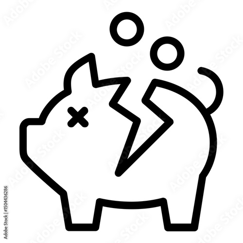 broken piggy bank icon line