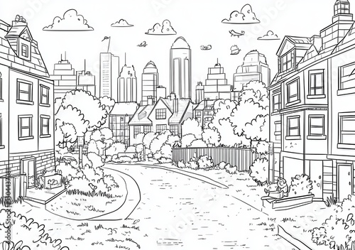 Wallpaper Mural Paesaggio Urbano in Bianco e Nero - Stile Disegno a Matita Torontodigital.ca