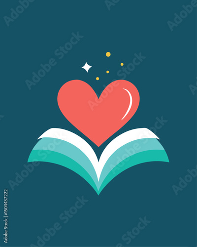 Love of Reading Open Book with Heart Illustration