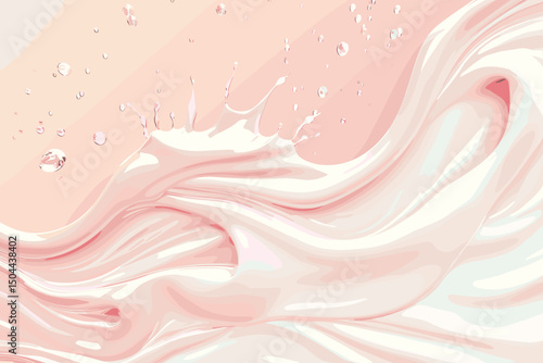 Liquid cosmetic 3D hydration fluid splash on pink molecular structure background. Glossy fluid, foundation, cream, liquid texture shampoo, face skin care cosmetic soap, concealer wave liquid splash ad