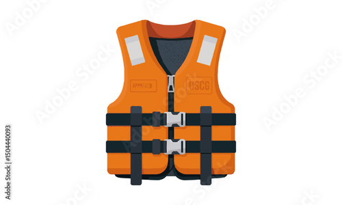 A realistic yet clean vector illustration of an orange life jacket with black, easily scalable and editable.