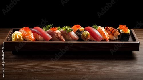 Premium Assorted Nigiri Sushi Platter on a Wooden Tray