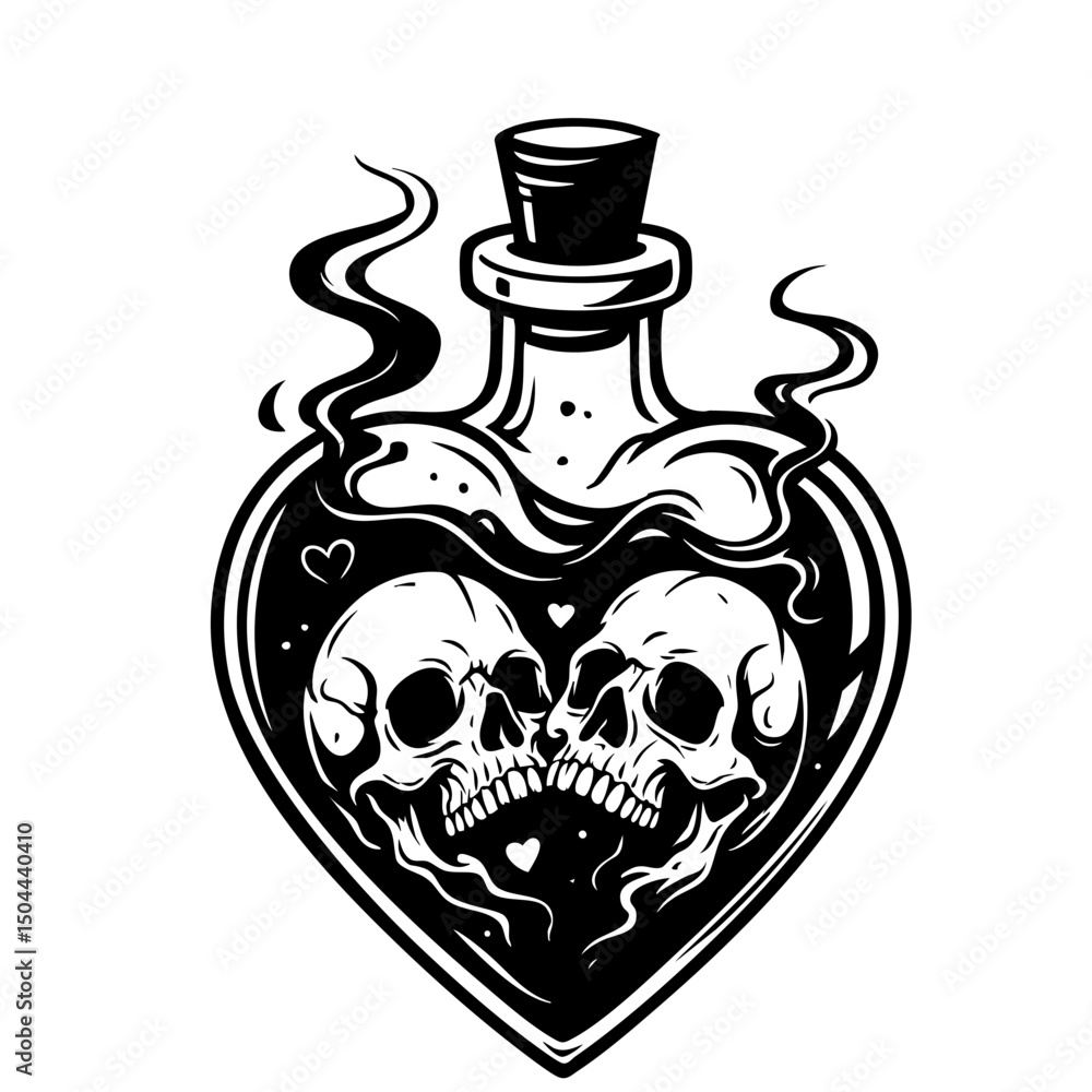 Naklejka premium bottle of death Vector Black and White Silhouette illustration Svg