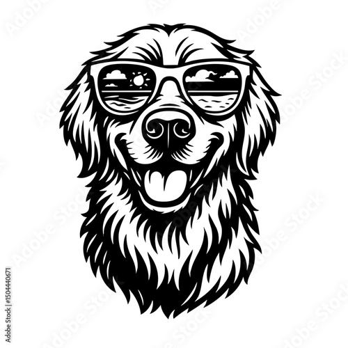 Beach Golden Retriever Vector Black and White Clipart Cut File Svg Silhouette Isolated