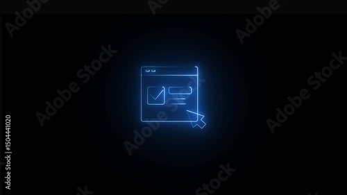 Video footage of glowing Researching information icon. Looped Neon Lines abstract on black background.  4k video