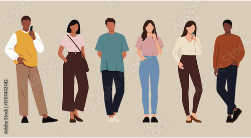 Diverse Young People in Casual Modern Clothes Vector Illustrations