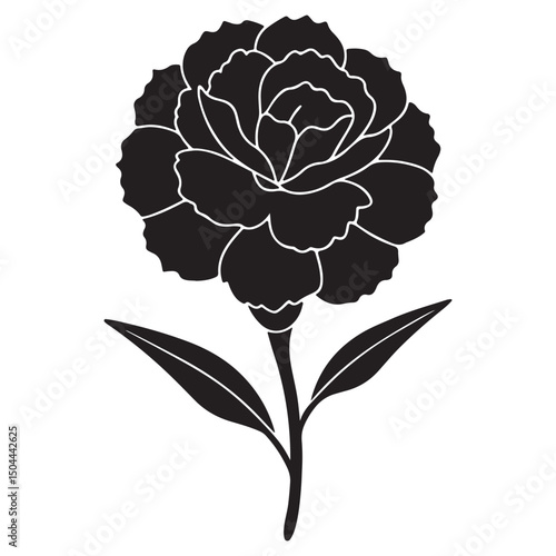 A fluffy marigold flower silhouette vector icon with multiple ruffled petals