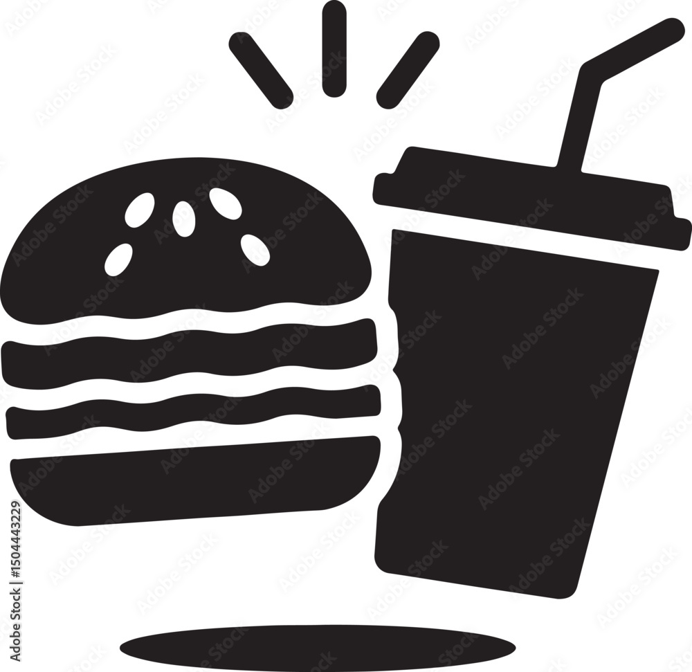 Silhouette vector of a burger and beverage cheers, perfect for food and drink promotions, restaurant branding, and casual dining themes. Silhouette vector of a burger and beverage cheers, perfect for food and drink promotions, restaurant branding, and casual dining themes.
