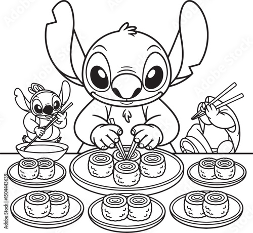 Alien take food line art design illustration premium quality