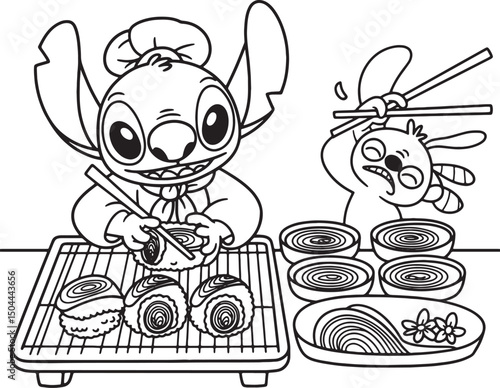 Alien take food line art design illustration premium quality