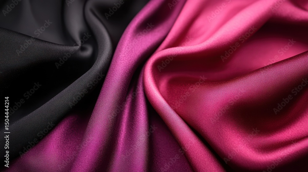 Fototapeta premium Tessuto di seta, drappeggio, sfumature di colore, nero, rosa, magenta