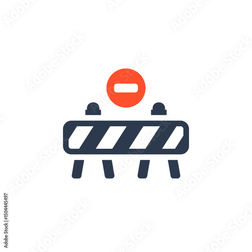 This icon symbolizes a roadblock and a prohibition sign, underscoring the vital need for work safety and heightened caution in construction zones and hazardous areas with potential risks