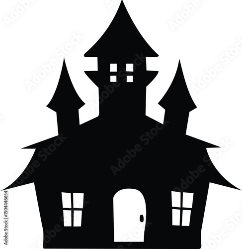 Whimsical Fairy Tale Castle Silhouette in Black and White
