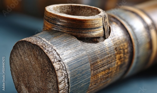 Dettaglio di una pipa antica in legno e metallo