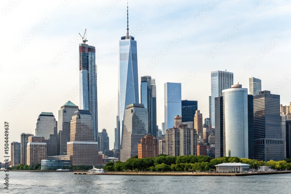 Fototapeta premium Modern Cityscape with Skyscrapers and Waterfront View at Daylight