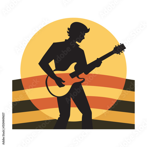 Guitarist Playing In Retro Music Vibes