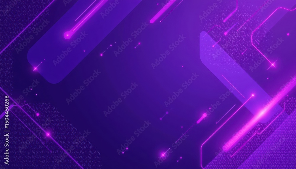 Fototapeta premium Abstract purple vector background with glowing lines and shapes
