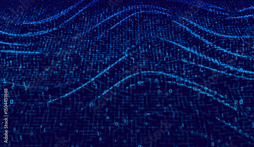 Vector particle grid technology background data mesh surface futuristic digital landscape night light glow connectivity abstract network virtual space visualization