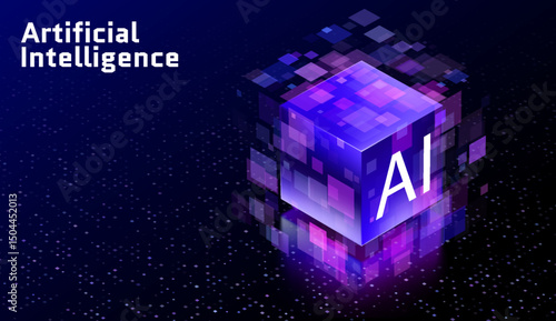 Artificial Intelligence Big Data storage technology abstract data cube background modern technology banner information server data science computer science algorithms vector illustration