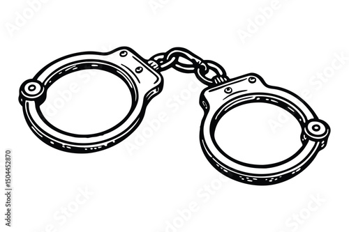  A vintage handcuffs line art vector illustration on white background.