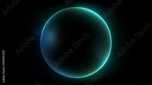 Seamless loop of a glowing blue green circle element in constant circular motion against a black background. Perfect for adding a futuristic or techy visual to any project