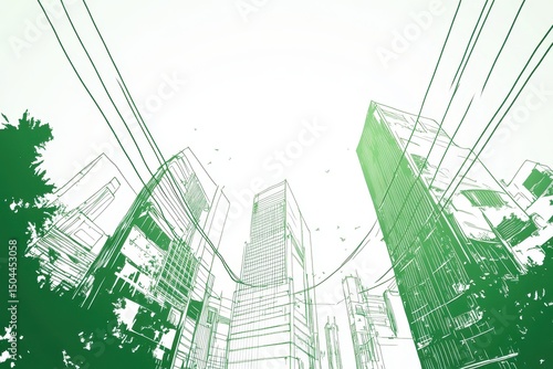 Schizzo architettonico di edifici verdi