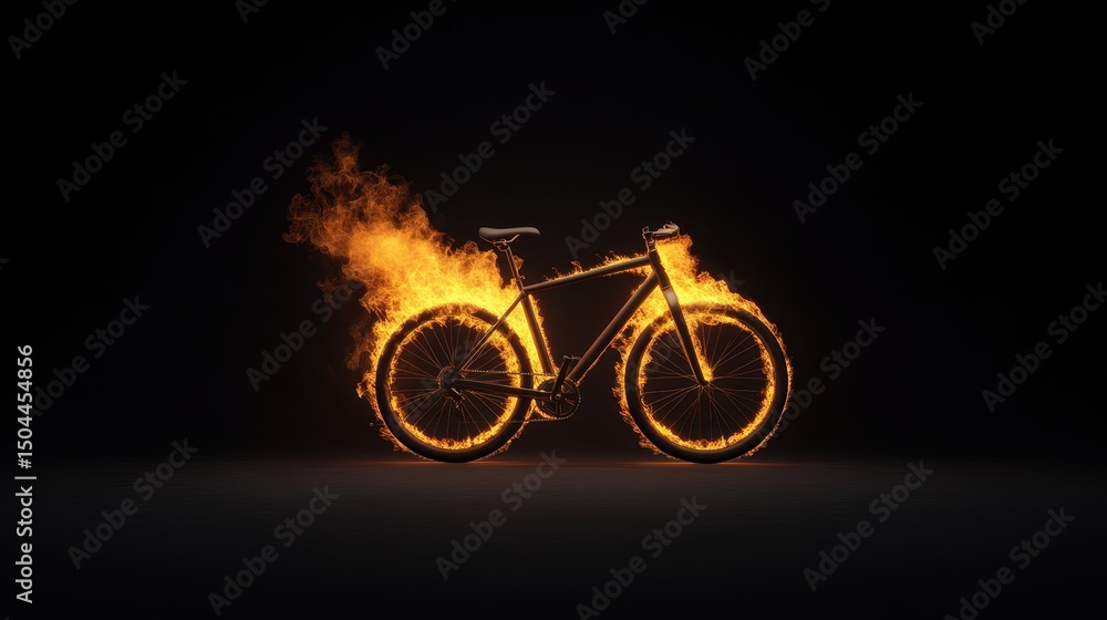Obraz premium Fiery bicycle on black background for dynamic design concepts