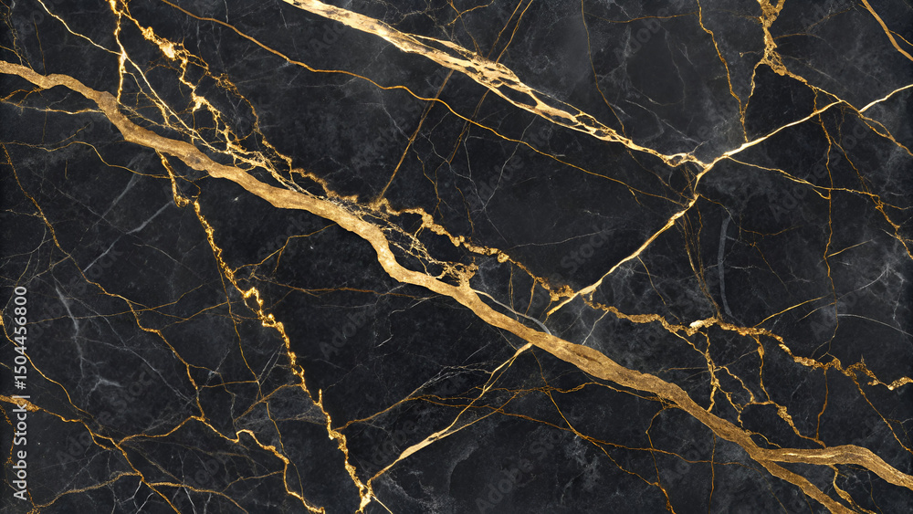 Fototapeta premium Luxury black marble texture with shining gold veins for wallpapers, branding, packaging, or high-end creative projects.