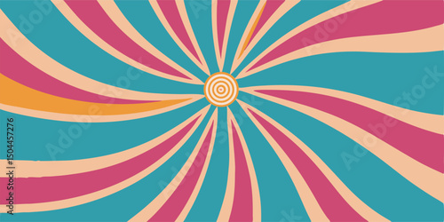 Retro 70s Swirl Background: Teal, Pink, Orange Rays