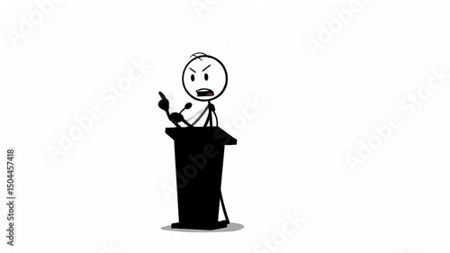 Giving Speech with Angry Expression Stick Figure on Podium