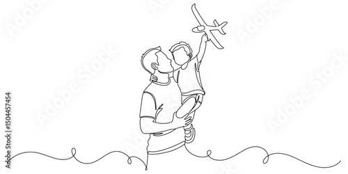 Fathers day line art style vector illustration, father and son line art illustration