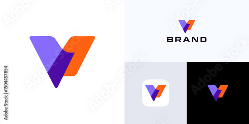 Creative letter V mark overlapping color concept, logo icon design illustration element template editable, Modern colorful symbol sign initial alphabet for brand identity and business company