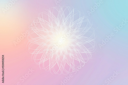 Minimalist White Mandala on Pastel Gradient Background – Elegant Glowing Lines, Spiritual Abstract Art, Calm Meditation Design