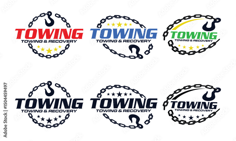 Fototapeta premium set of Tow trucks silhouette logo design vector template
