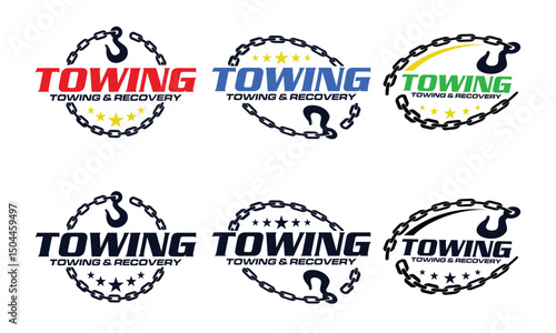 set of Tow trucks silhouette logo design vector template