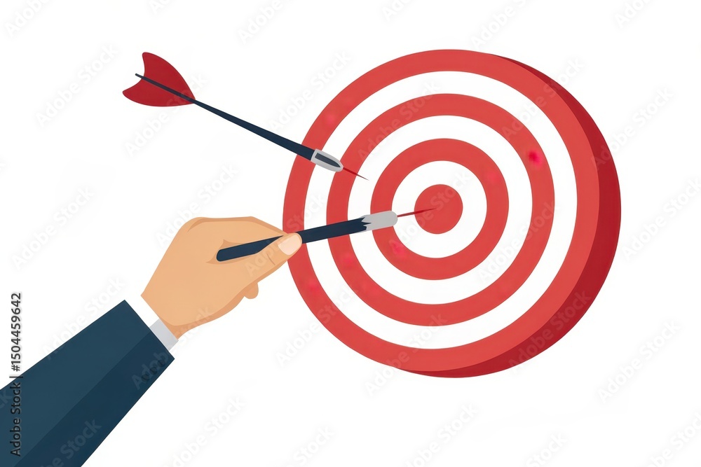 Hand Holding Dart Aiming at Red Target with Precision and Focus Hand Holding Dart Aiming at Red Target with Precision and Focus
