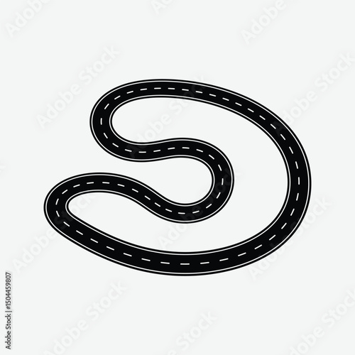 Winding Curved Road Vector Isolated on Transparent Background – Top View Highway Path Illustration for Maps & Design