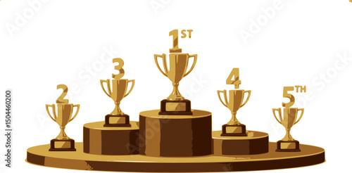 Set of Golden Number Award on Podium Stage. Number Ranking 1 2 3 4 5. Vector Illustration Isolated on White Background.
