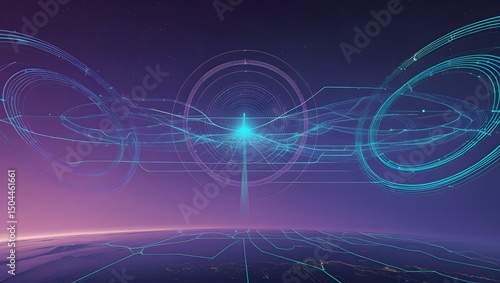 Global digital grid with neon data lines across futuristic Earth surface