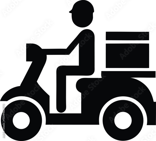 Shipping fast delivery man riding motorcycle icon symbol, Isolated on white background, Vector illustration
