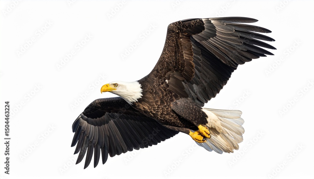 Obraz premium Flying bald eagle isolated on white background.