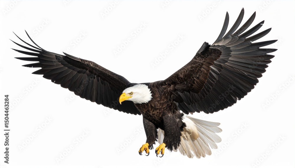 Obraz premium Flying bald eagle isolated on white background.