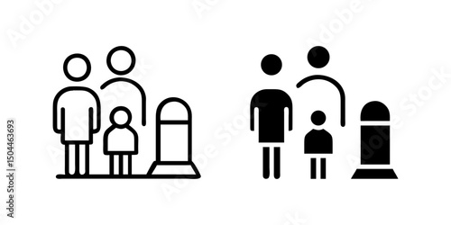 Family visiting a cemetery icon collection. Suits memorial or family designs.