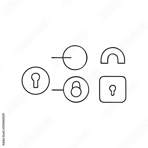 Vector illustration of keyhole and lock shapes, emphasizing security and access control