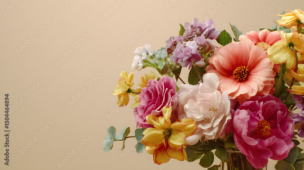 Spring Flower Bouquet with Pastel Background and Text Space Spring Flower Bouquet with Pastel Background and Text Space
