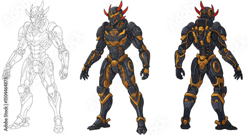 Highly detailed vector illustration of a futuristic gaming warrior robot.