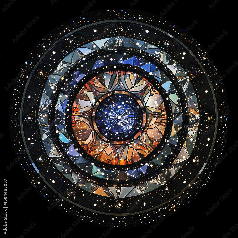 Obraz premium Abstract mandala design featuring star maps and glass symmetry 
